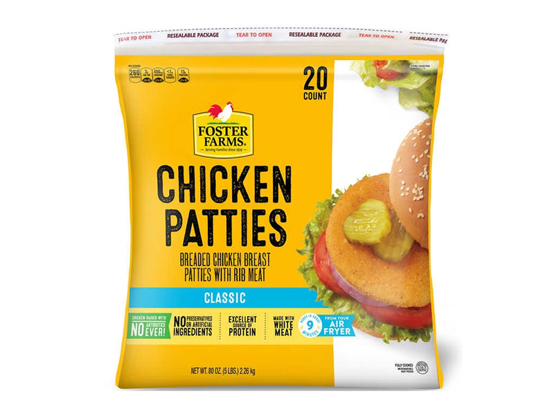 Foster Farms Fully Cooked Breaded Chicken Patties 5 lb. 20 ct. bag EACH
