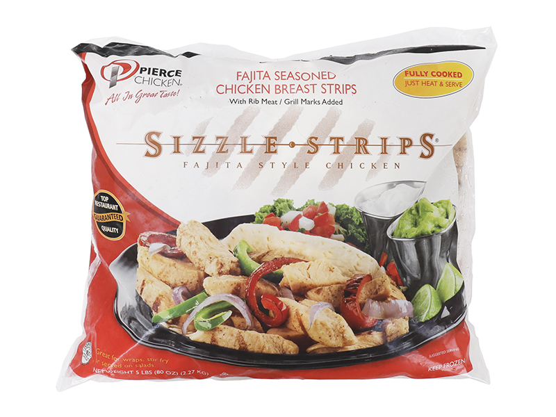 Pierce Sizzle Strips Fajita Style Chicken 5 lb. Bag EACH