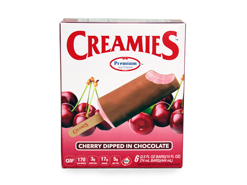 Home All Products Allergens Milk Creamies Cherry Dipped in Chocolate Ice Cream Bars 6 ct. Box