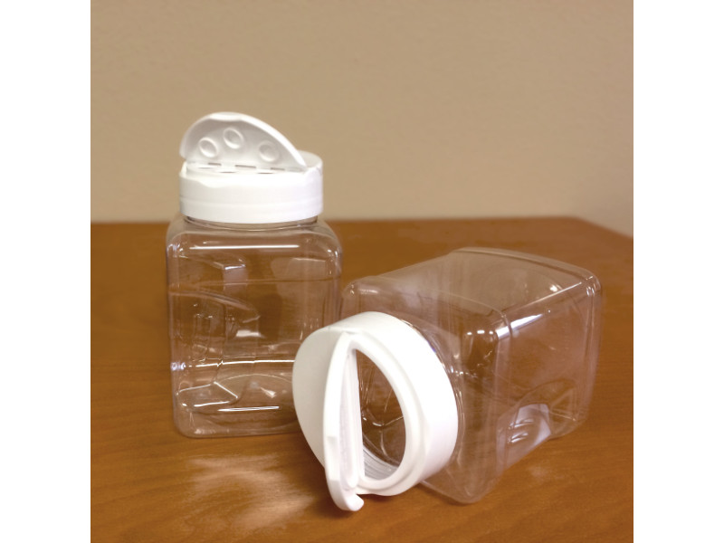 Wholesale clear square 8oz plastic spice jars with shaker lids