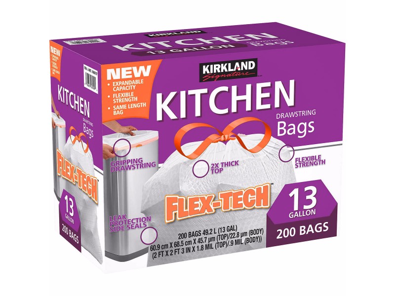Kirkland Flex-Tech Kitchen Trash Bags, 13 Gallon 200 ct. Box CASE